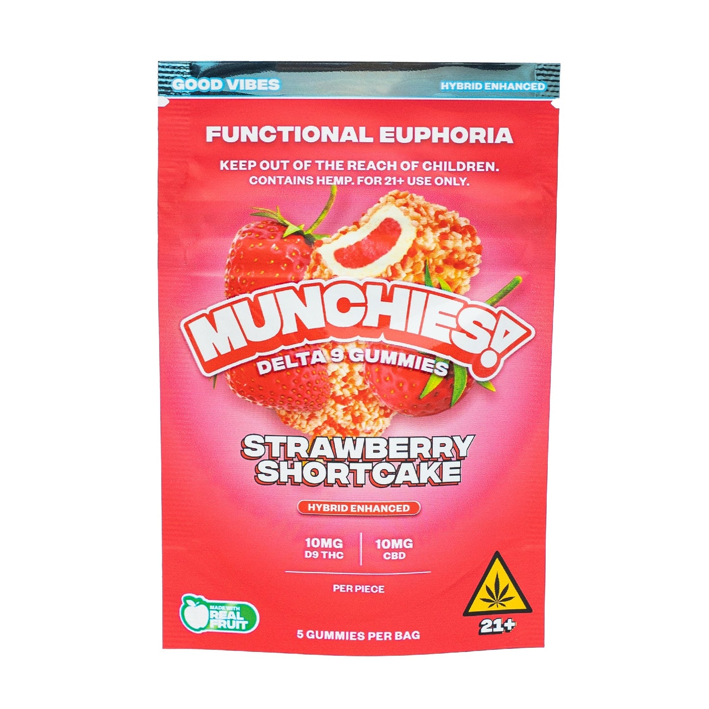 MUNCHIES! Functional Euphoria Delta 9 Boosted Gummies - 5ct Strawberry Shortcake (H)