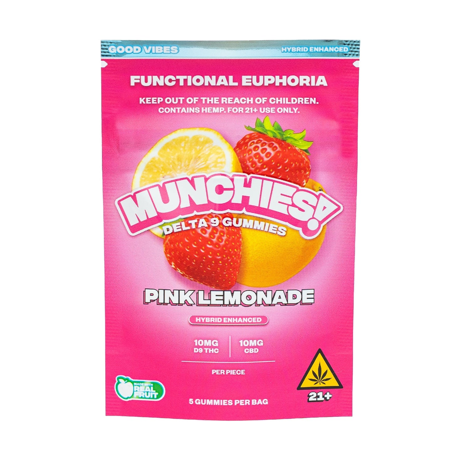 MUNCHIES! Functional Euphoria Delta 9 Boosted Gummies - 5ct Pink Lemonade (H)