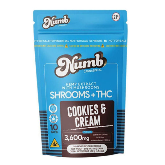 Numb Shrooms THC-A + THC-P Cookies - 10,000mg (10ct) Cookies & Cream