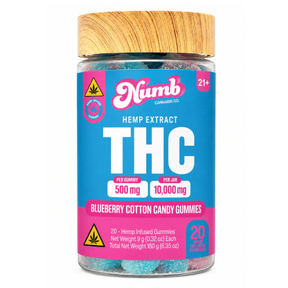 Numb THC Blueberry Cotton Candy Gummies - 10,000mg