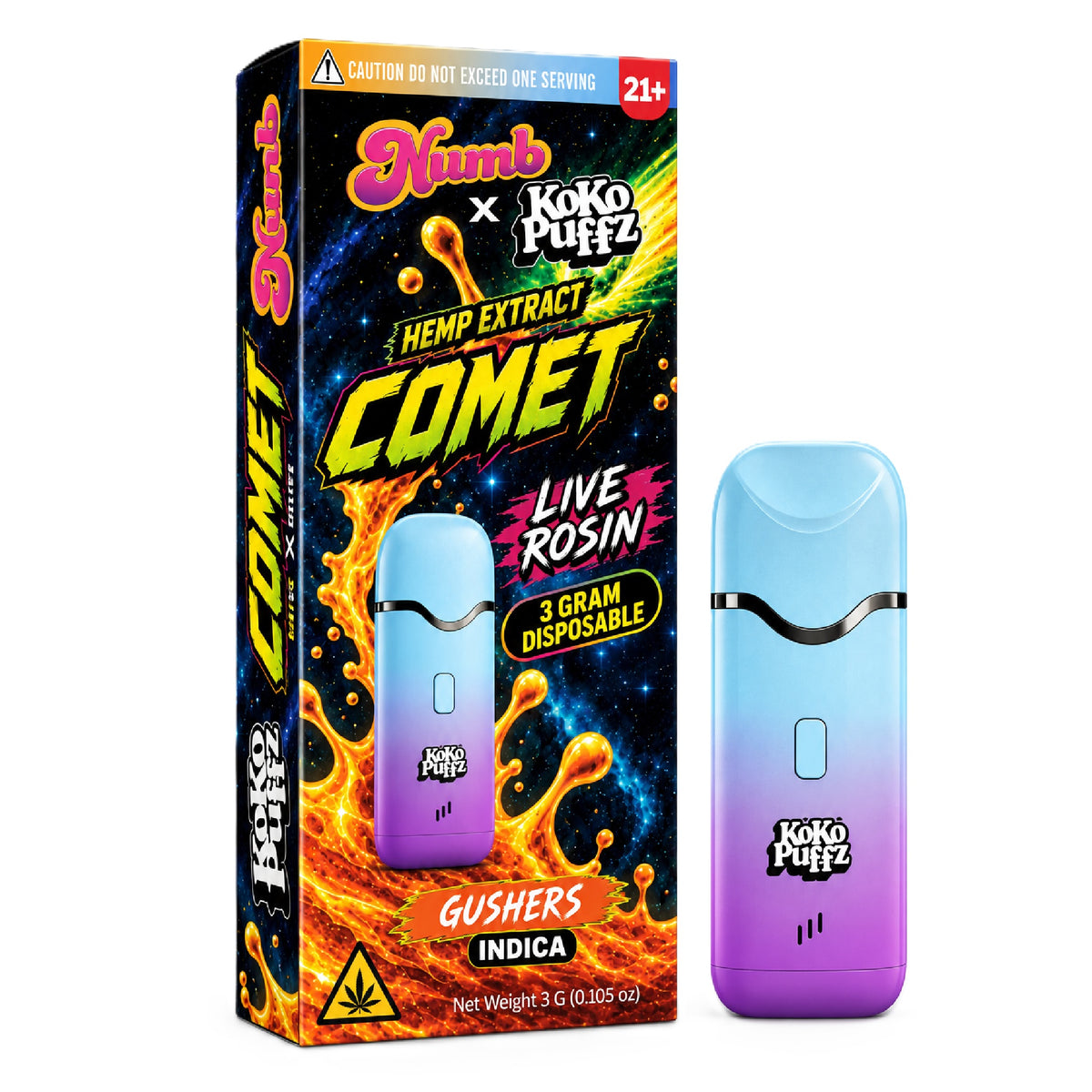 Numb x Koko Puffz Live Rosin Infused Device - 3000mg Gushers