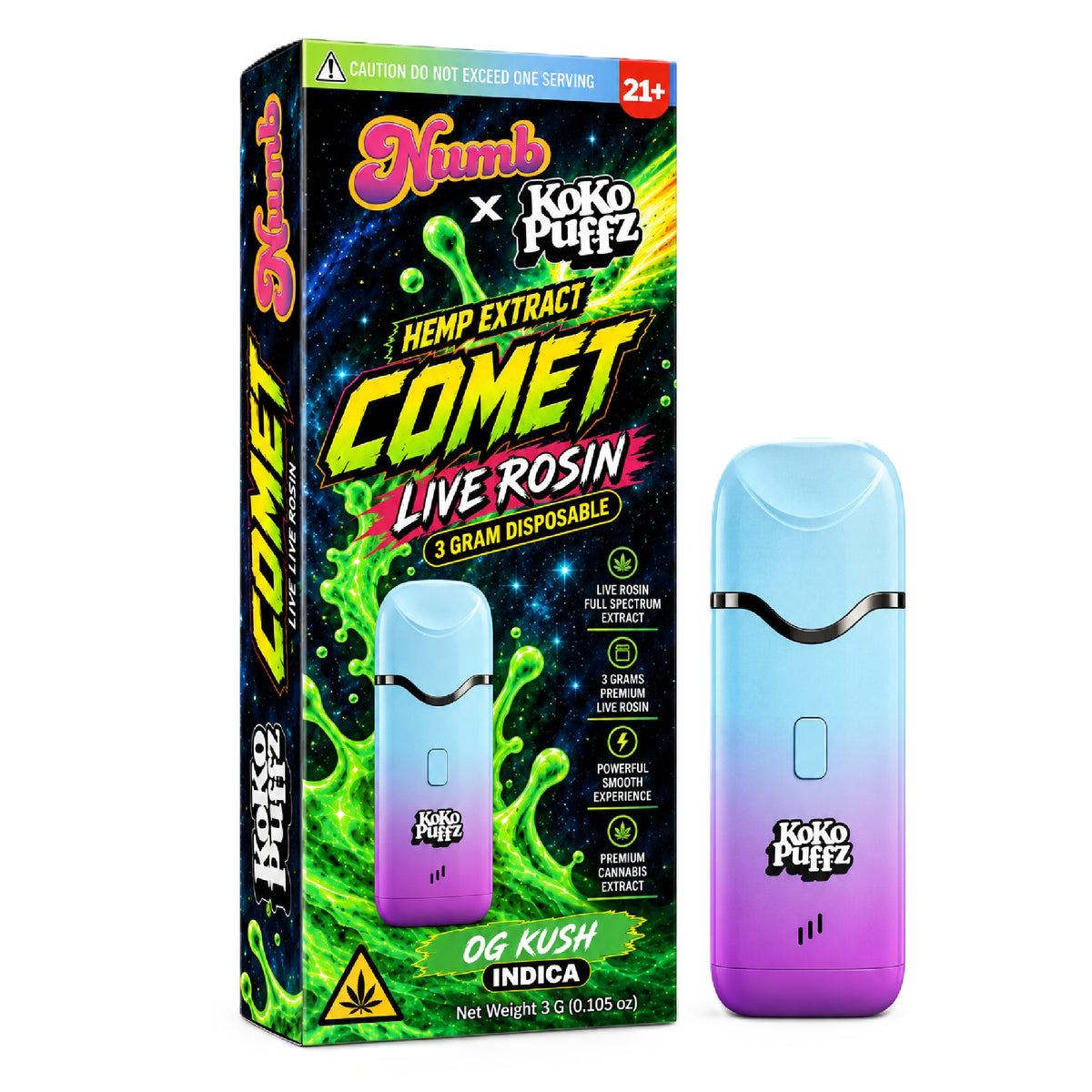 Numb x Koko Puffz Live Rosin Infused Device - 3000mg OG Kush