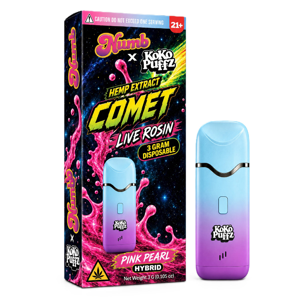 Numb x Koko Puffz Live Rosin Infused Device - 3000mg Pink Pearl