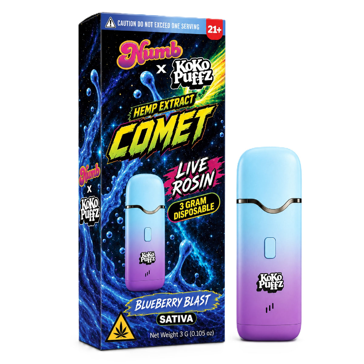 Numb x Koko Puffz Live Rosin Infused Device - 3000mg Blueberry Blast
