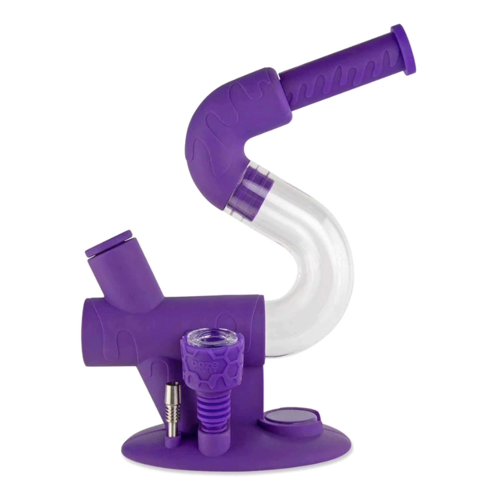 Ooze Swerve 4-in-1 Silicone Water Pipe n Nectar Collector - 11in Purple