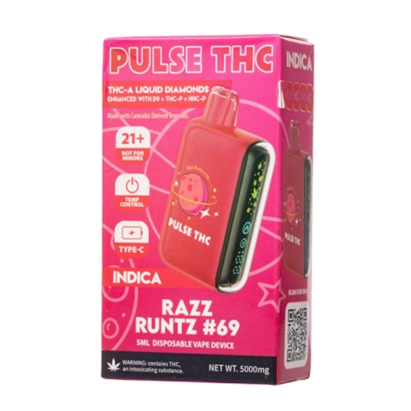 Pulse THC-A Liquid Diamonds Vaporizer - 5000mg Razz Runtz #69 (I)