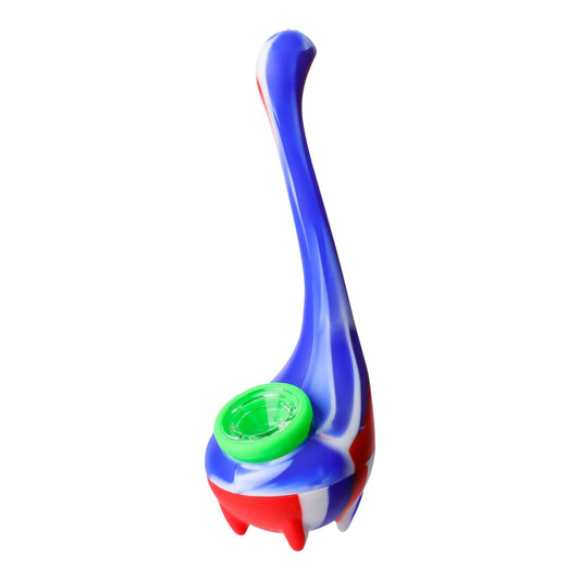 Silicone Dino Pipe - 7.5in Blue / White
