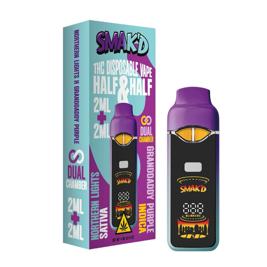 Smakd Half & Half Live Resin THC Dual Device - 4000mg Northern Lights (S)  / Grandaddy Purple (I) / 1 Pack