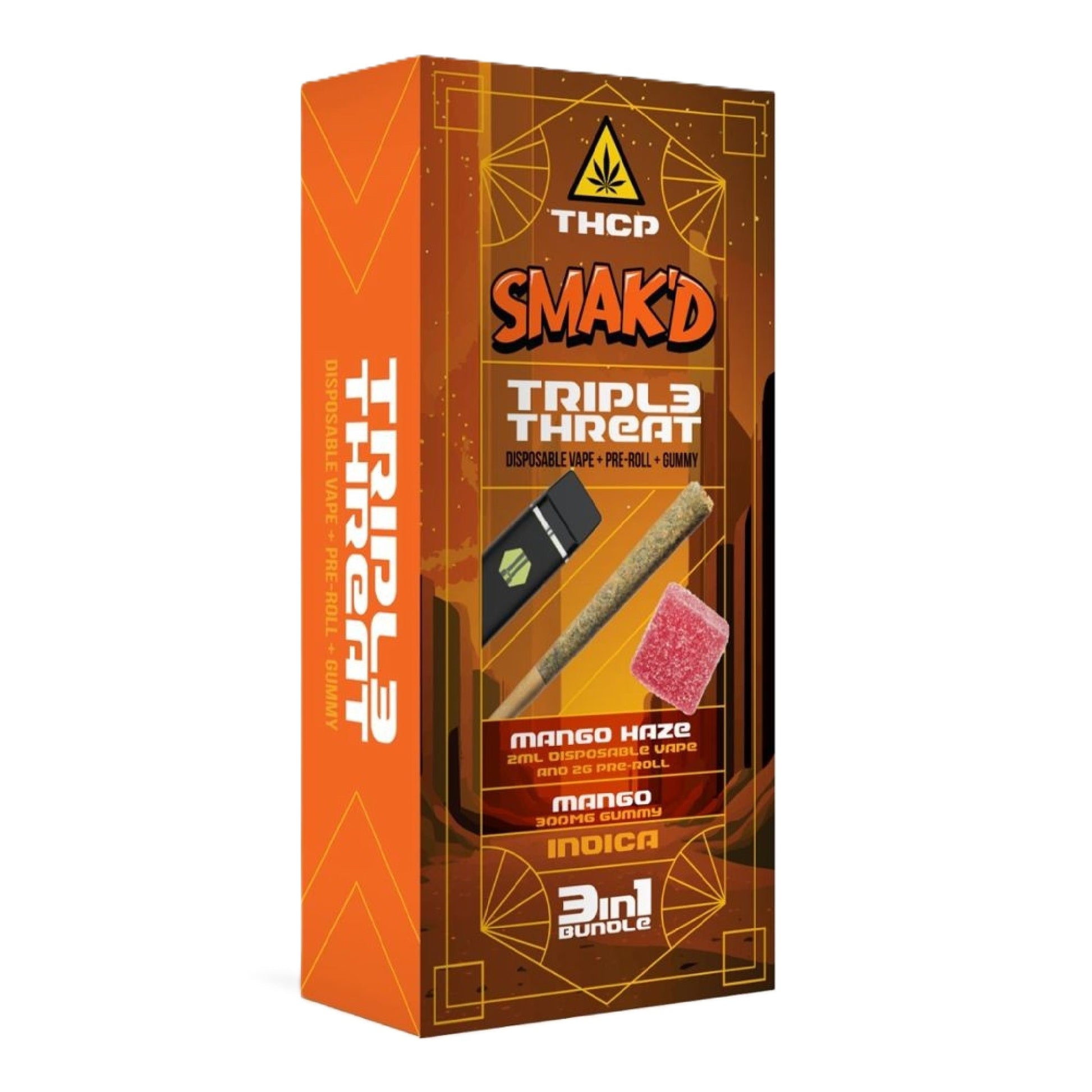 Smakd Triple Threat 3 in 1 - Vape+Pre-roll+Gummy Mango Haze - Mango