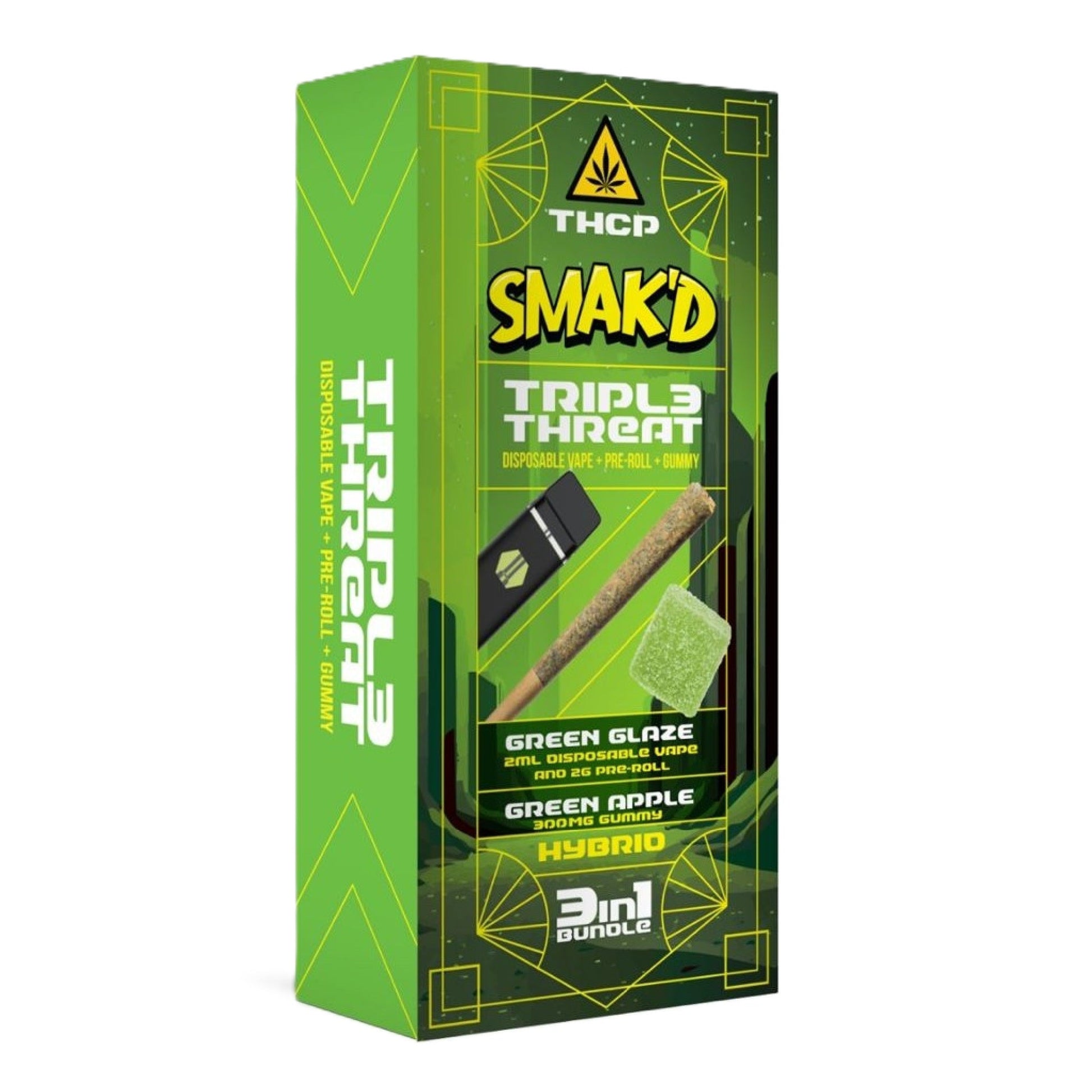 Smakd Triple Threat 3 in 1 - Vape+Pre-roll+Gummy Green Glaze - Green Apple