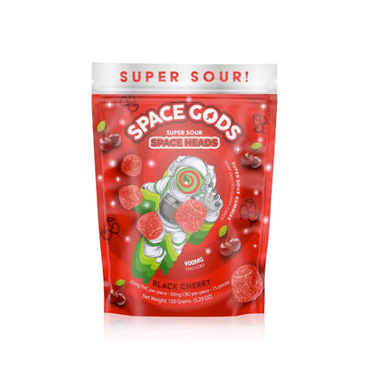 Space Heads THC + CBD Sour Gummies - 900mg Black Cherry