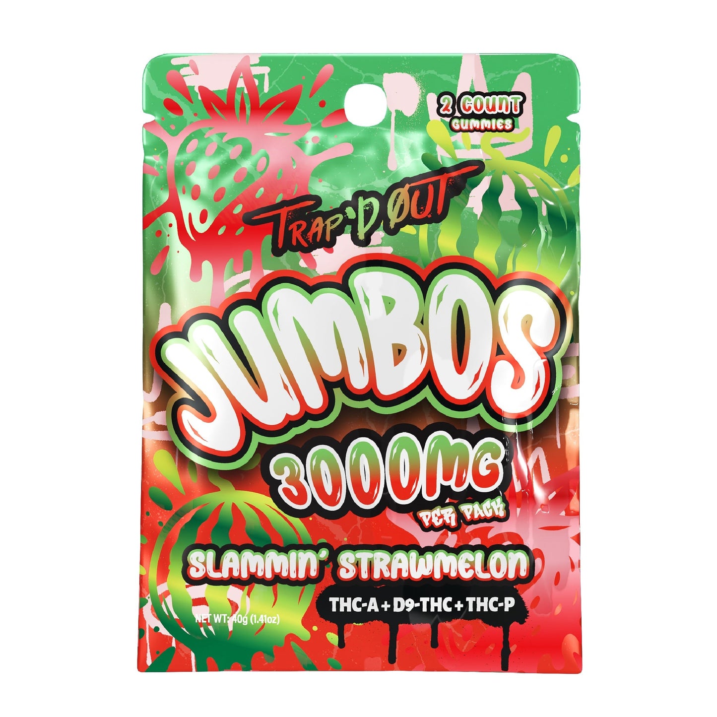 Trap'd Out Jumbo Gummies - 3000mg (2ct) Slammin Straw Melon