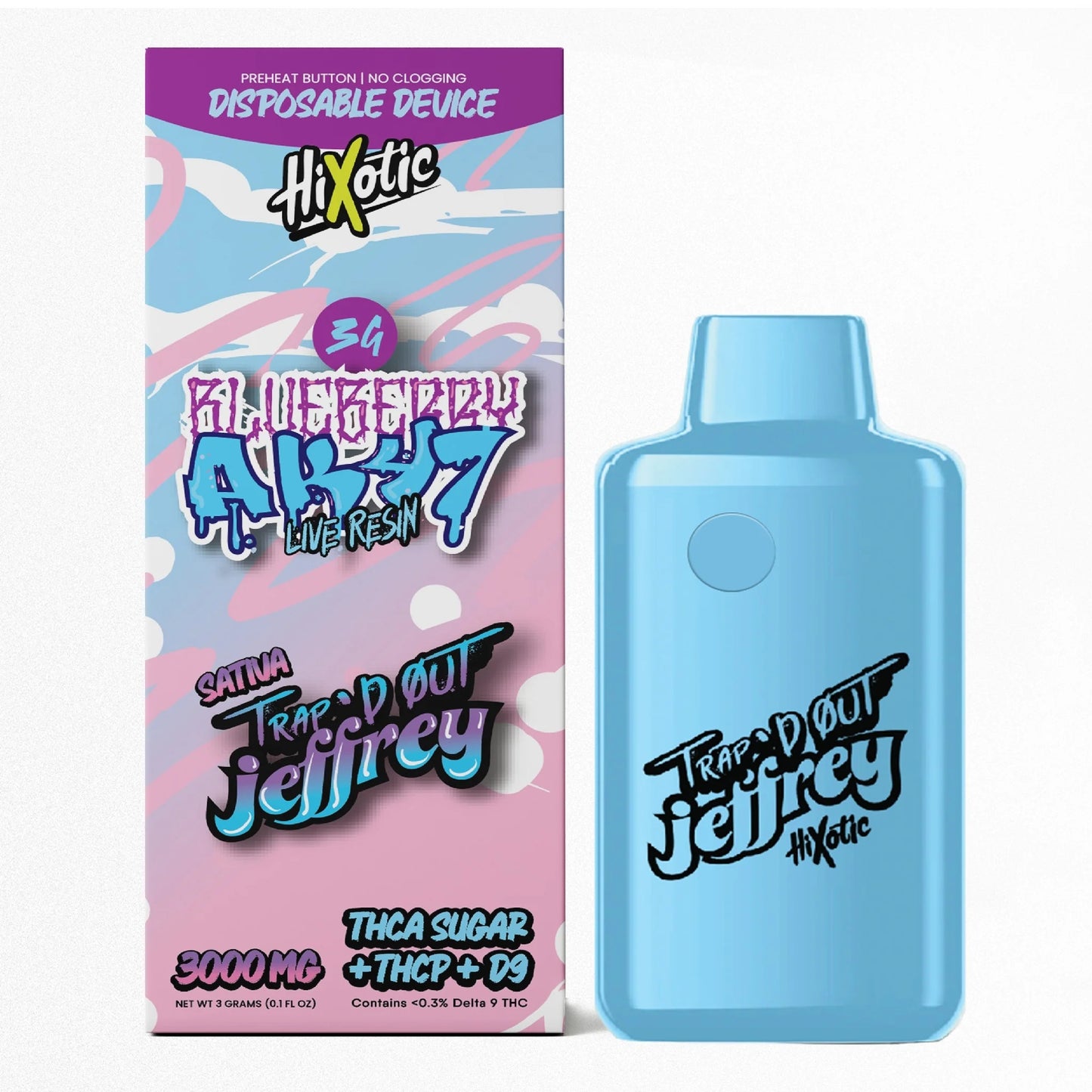 Trapd Out Jeffrey THC-A Sugar Blend Device - 3000mg Blueberry AK-47 (S) / 1 Pack