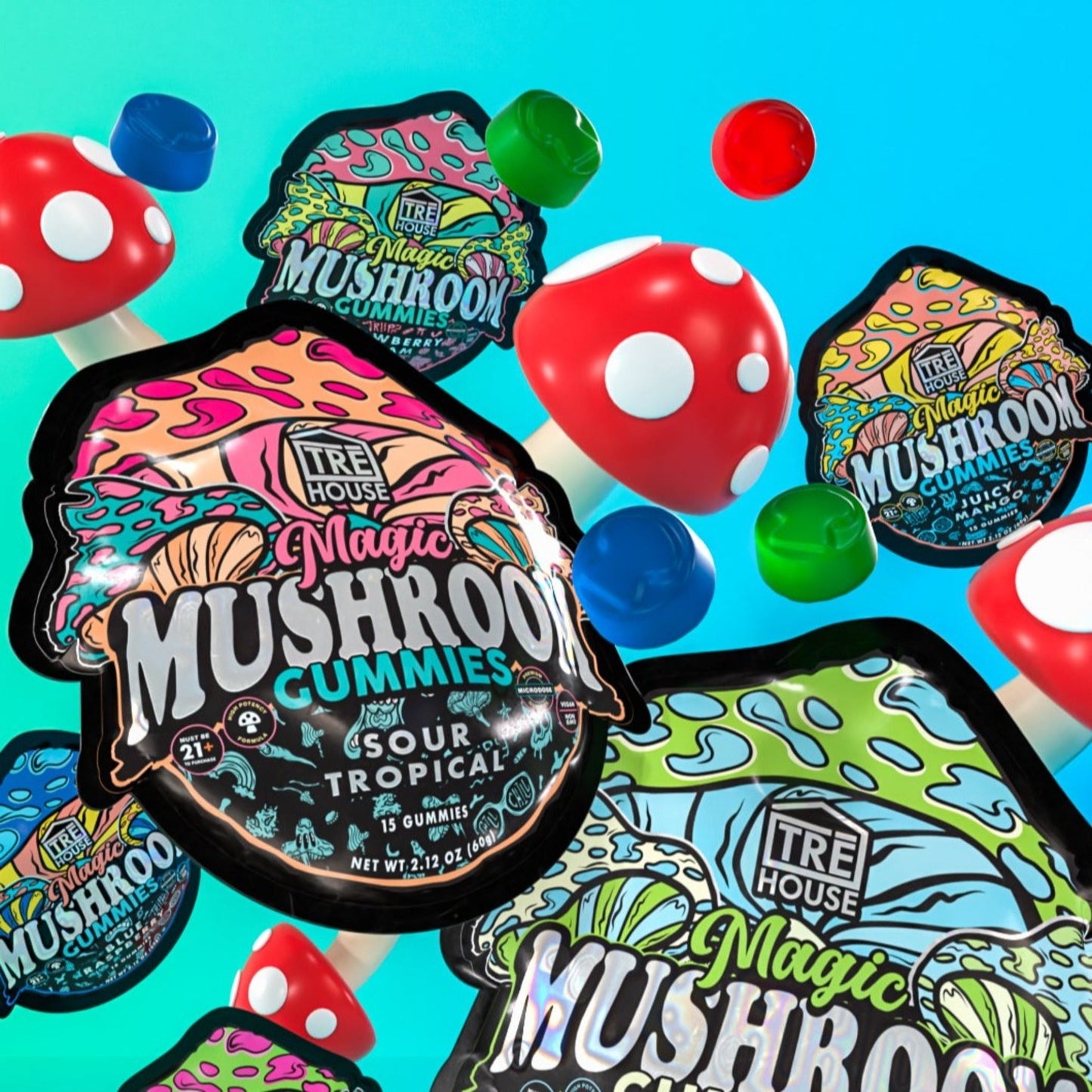 Tre House Magic Mushroom Blue Raspberry Gummies