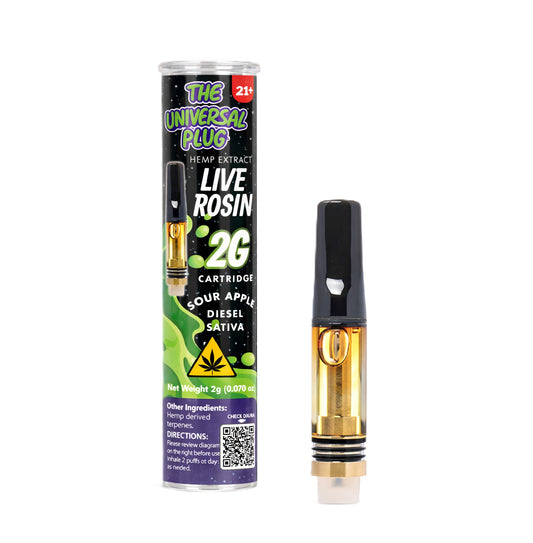 Universal Plug THC Live Rosin Cartridge - 2000mg Sour Apple Diesel