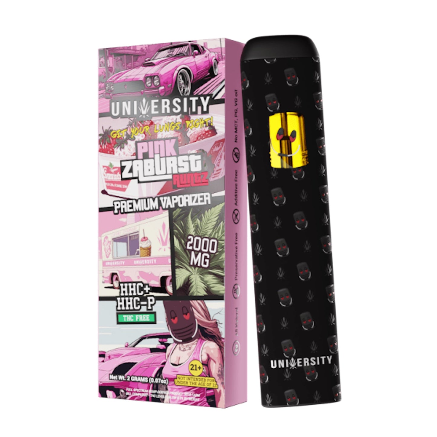 University HHC + HHC-P Vaporizer - 2000mg Pink Zaburst Runtz