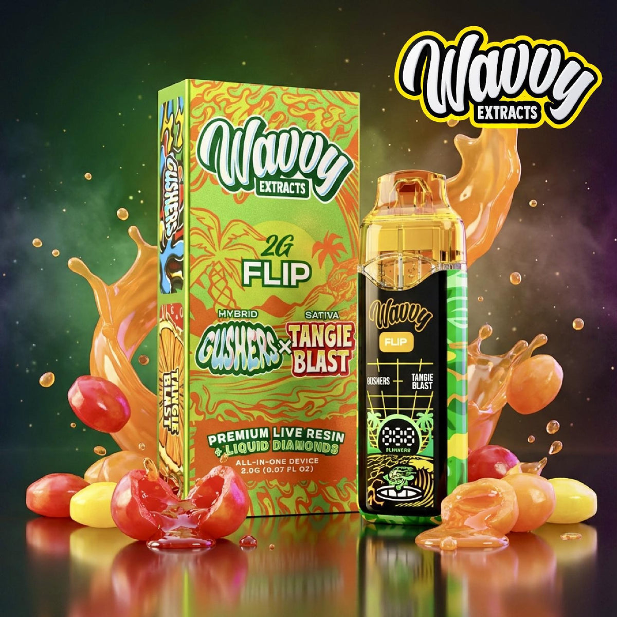 Wavvy Extracts THC-A Dual Flavor Device - 2000mg Gushers (H) / Tangie Blast (S)
