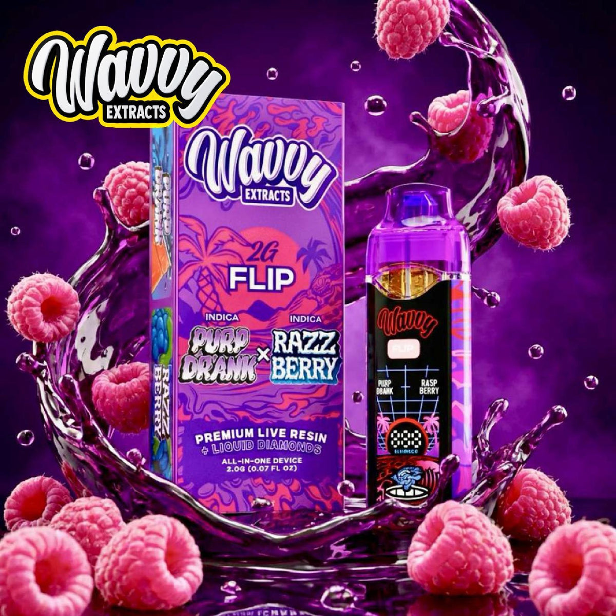 Wavvy Extracts THC-A Dual Flavor Device - 2000mg Purp Drank (I) / Razz Berry (I)