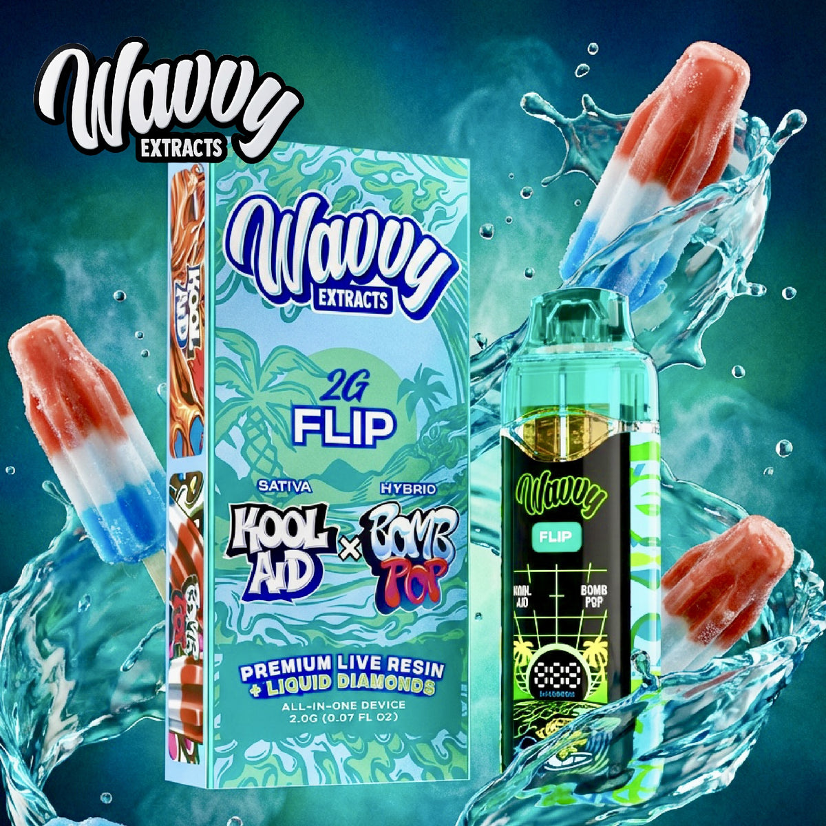 Wavvy Extracts THC-A Dual Flavor Device - 2000mg Kool Aid (S) / Bomb Pop (H)