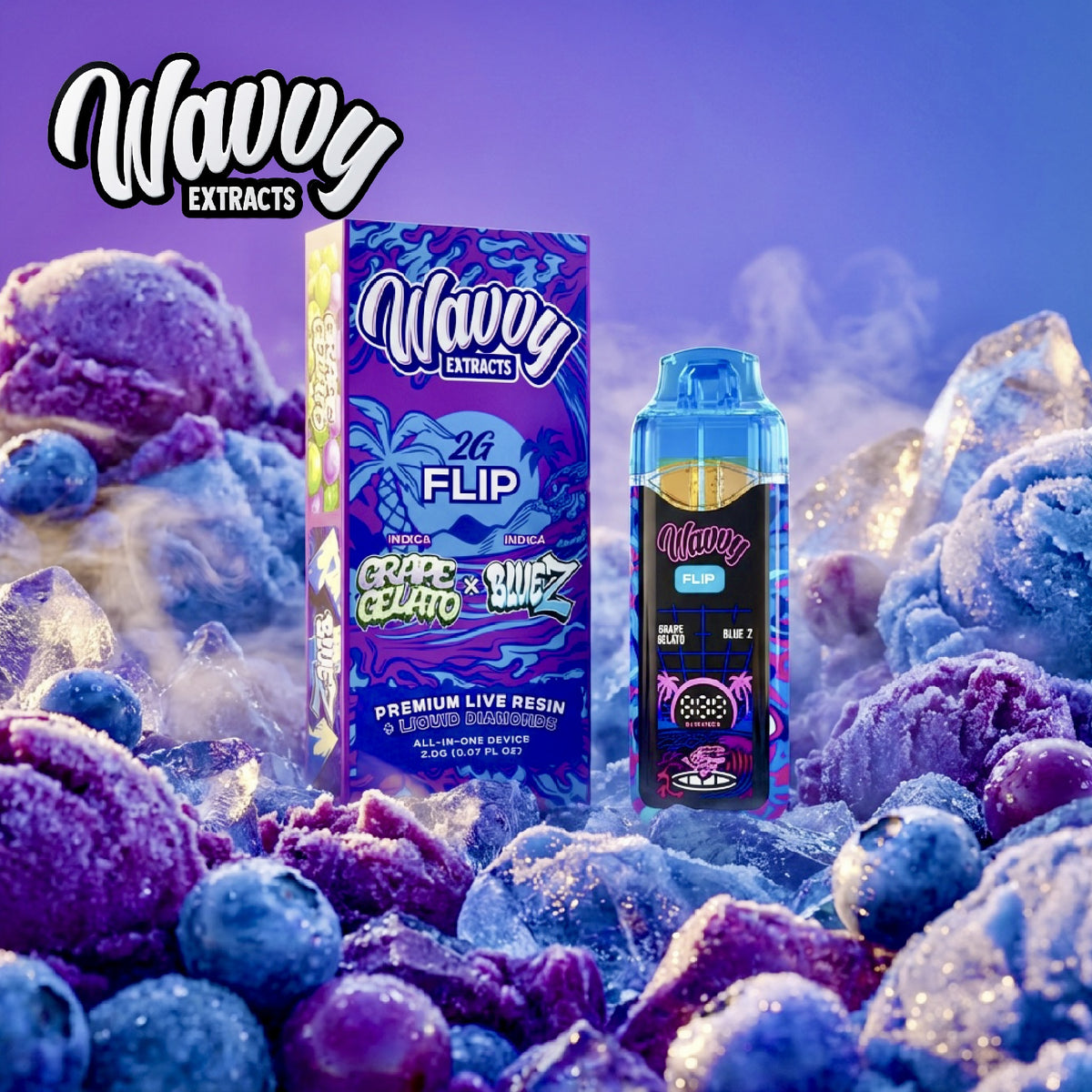 Wavvy Extracts THC-A Dual Flavor Device - 2000mg Grape Gelato (I) / Blue Z (I)