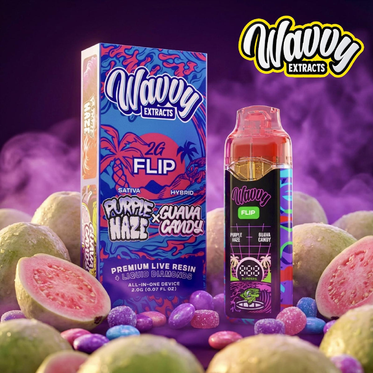 Wavvy Extracts THC-A Dual Flavor Device - 2000mg Purple Haze (S) / Guava Candy (H)