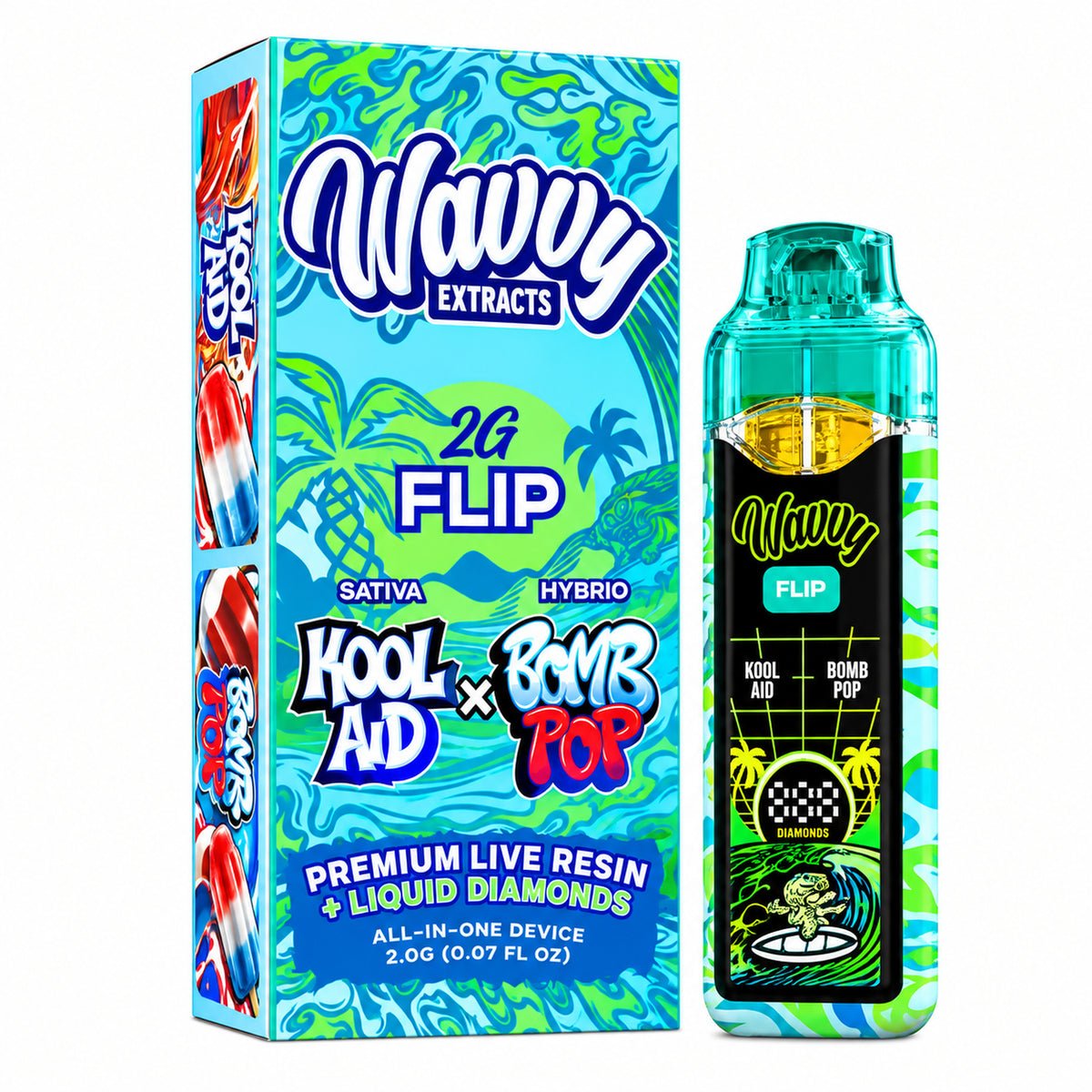Wavvy Extracts THC-A Dual Flavor Device - 2000mg Kool Aid (S) / Bomb Pop (H)