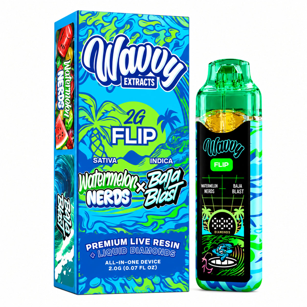 Wavvy Extracts THC-A Dual Flavor Device - 2000mg Watermelon Nerdz (S) / Baja Blast (I)