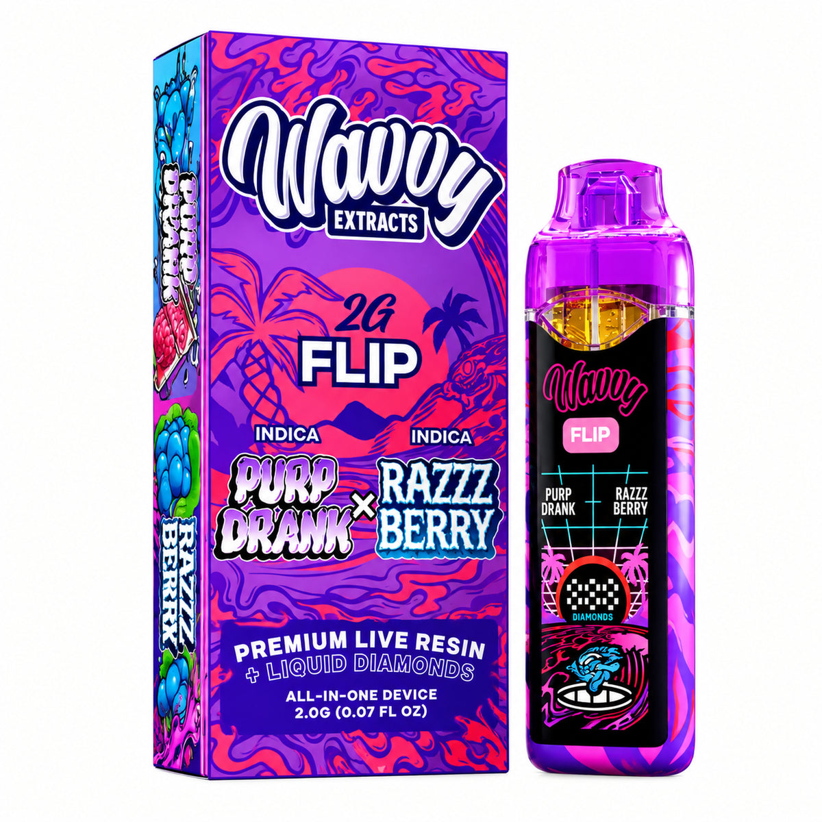 Wavvy Extracts THC-A Dual Flavor Device - 2000mg Purp Drank (I) / Razz Berry (I)