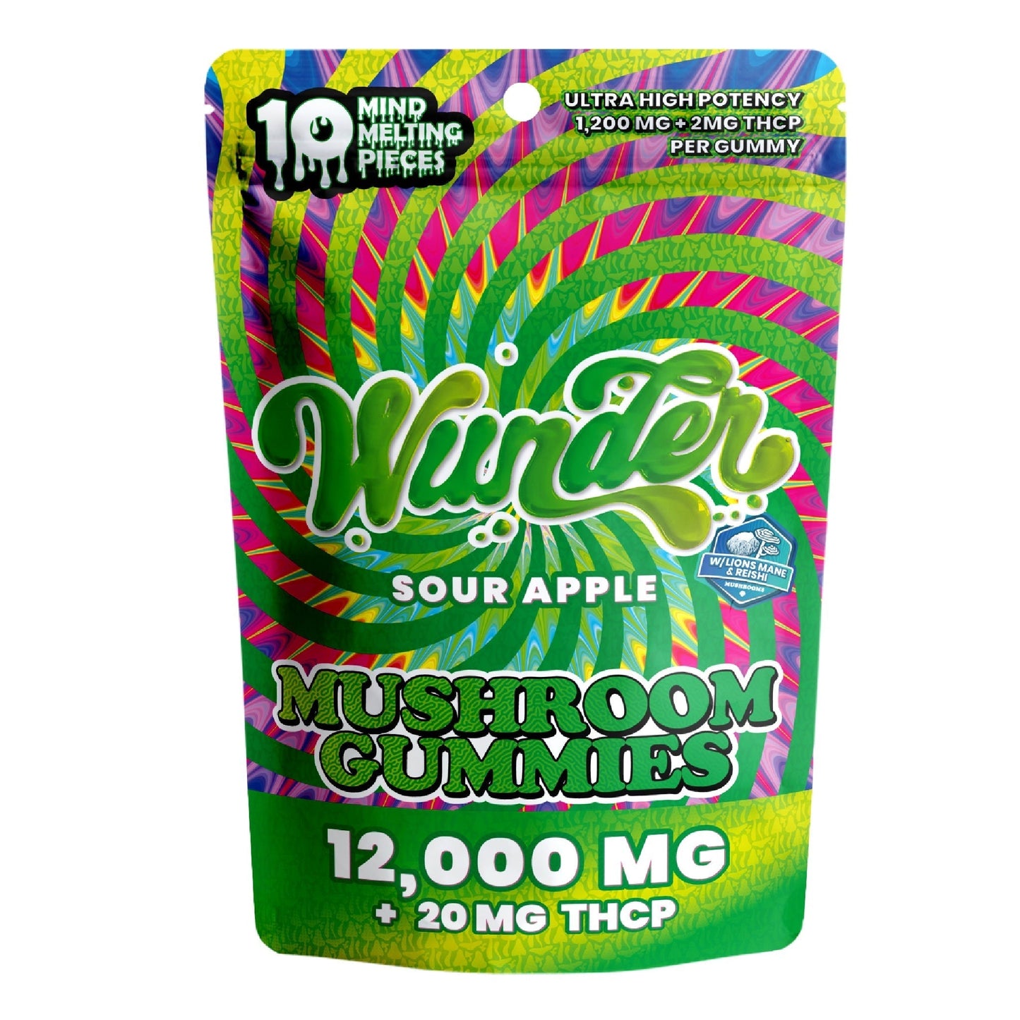 Wunder Ultra High Potency Entheogenic Mushroom Gummies - 12000mg Sour Apple w/ THC-P