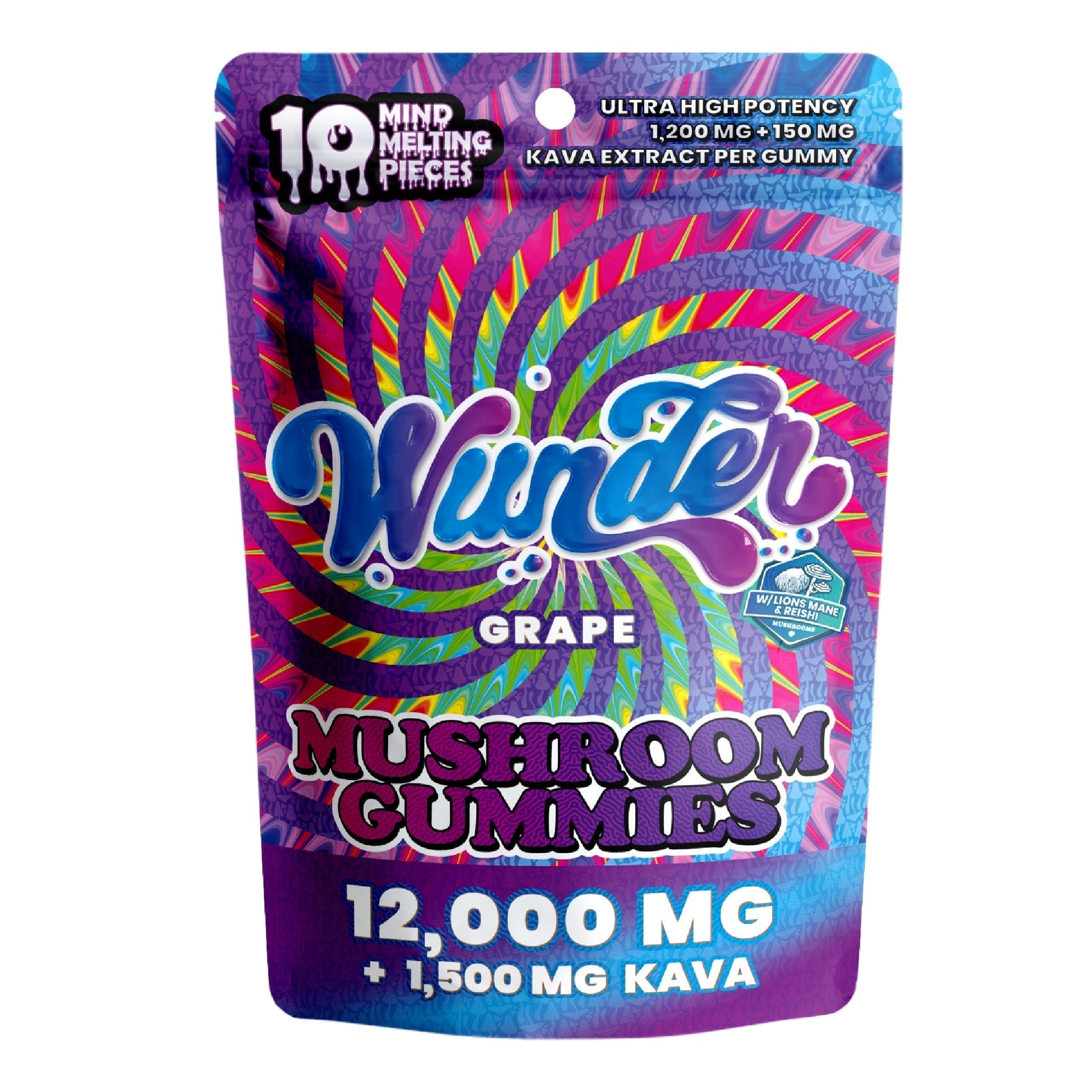 Wunder Ultra High Potency Entheogenic Mushroom Gummies - 12000mg Grape w/ Kava