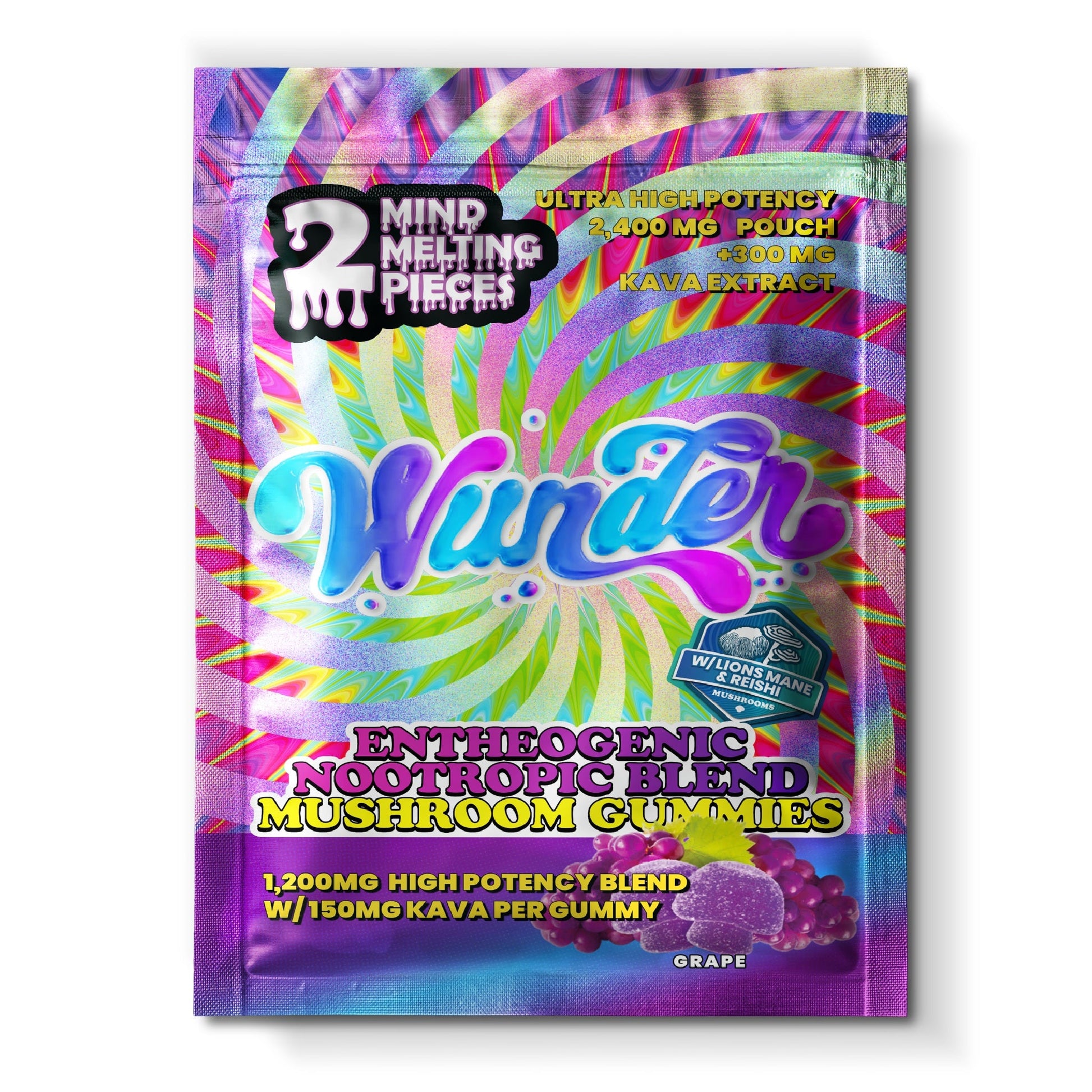 Wunder Ultra High Potency Entheogenic Mushroom Gummies - 2400mg Grape w/ Kava