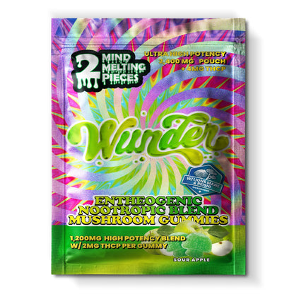 Wunder Ultra High Potency Entheogenic Mushroom Gummies - 2400mg Sour Apple w/ THC-P