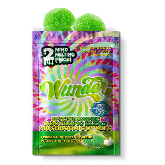 Wunder Ultra High Potency Entheogenic Mushroom Gummies - 2400mg Sour Apple w/ THC-P