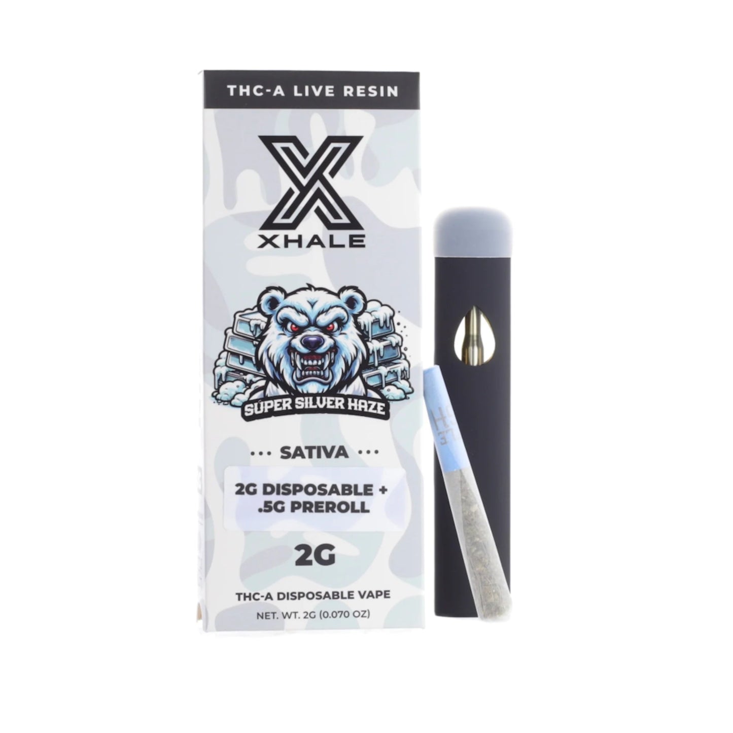 Xhale Live Resin THC-A Vaporizer - 2000mg + .5g Joint Super Silver Haze (S)