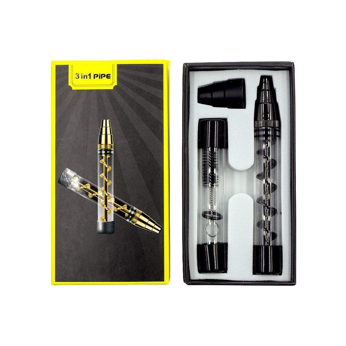 Useful glass blunt smoking accessory with pen shape with unique swirling design in a box