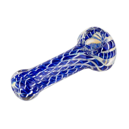 3.5-inch compact glass pipe smoking device hammer shape rich swirling blue twisted rope design easy grip