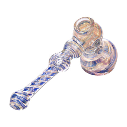 8-inch glass bubbler smoking device flat chamber finger grips with pretty candy color swirls and hammer design