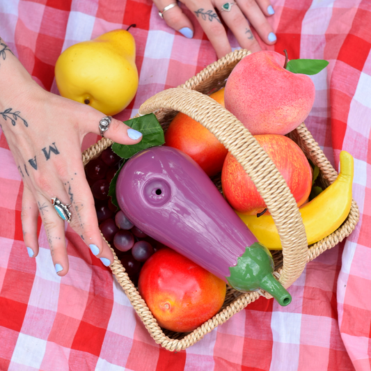 Ceramic Eggplant Pipe - 7in