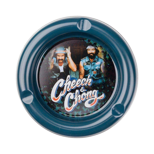Multipurpose round stash tray plate smoking accessory in different colors with fun comedy duo Cheech n Chong designs