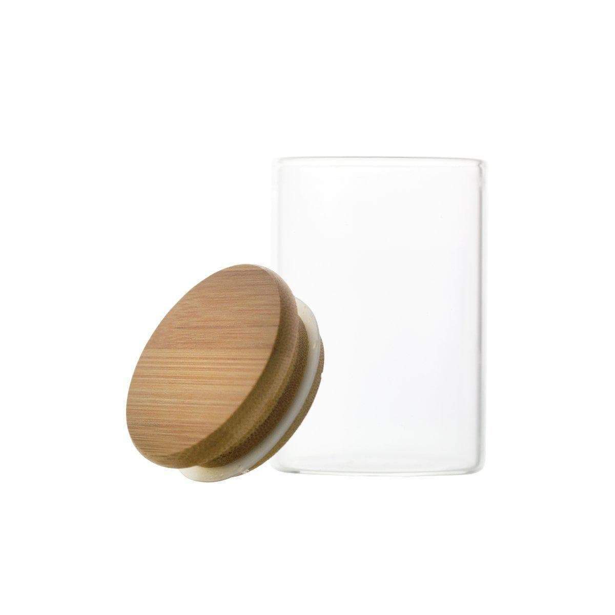 Functional transparent glass stash jar storage in smoking accessory secure wooden lid silicone strip clear glass no labels