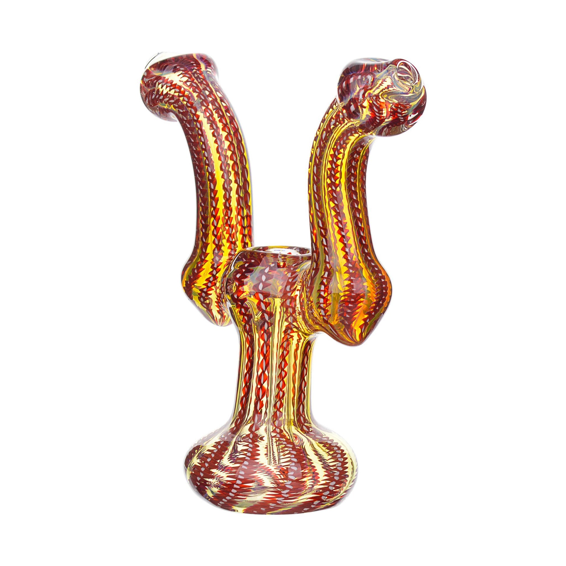 Uniquely-designed glass bubbler smoking device 2 mouthpiece ethnic pattern swirly colors with Sherlock S stems