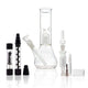Complete set of elegant glass smoking devices like percolating beaker, nectar collector and glass blunt