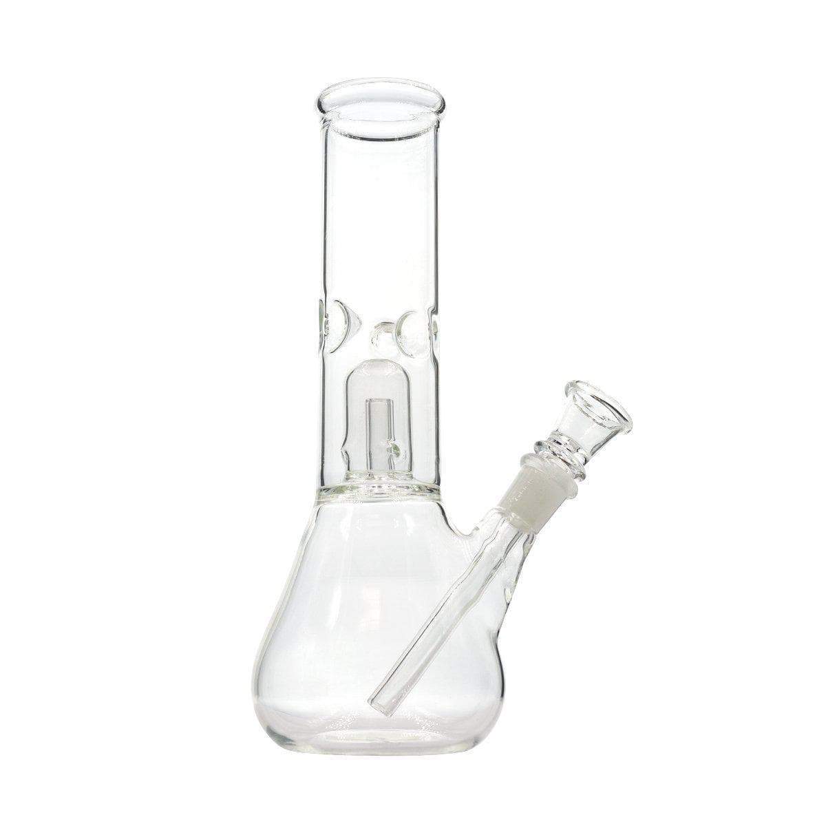 Transparent glass bong with internal percolator and ice catacher, downstem and bowl