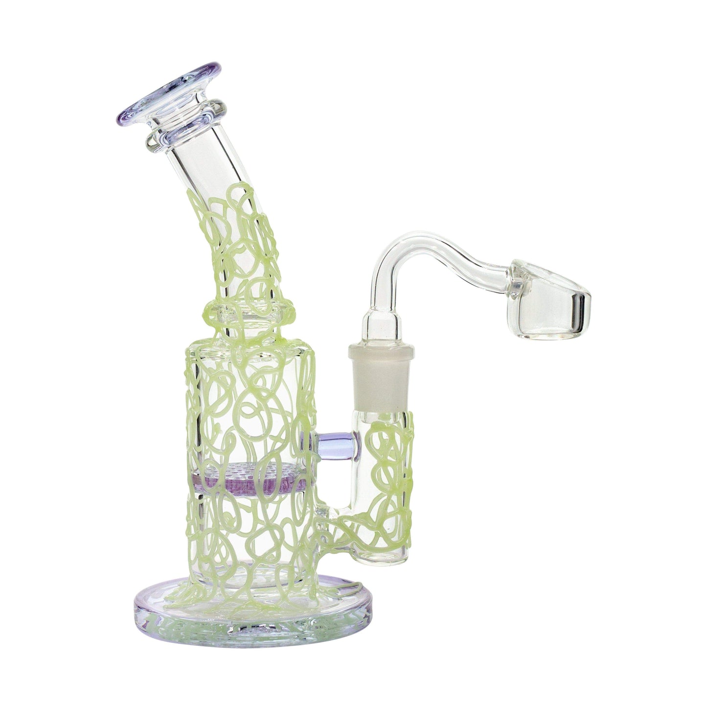 Petite 7-inch glass dab rig smoking device with glow in the dark accents honeycomb perc