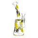 Full shot glass bong yellow flowers honeybee mouthpiece facing left bowl facing right opening visible