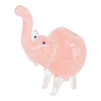 Cute pink glass pipe smoking device with a look and shape of elephant looking upwards 4-legged base