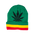 Beanie cap fashion item apparel with a funky weed leaf design in reggae rasta colors