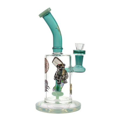 9-inch glass bong smoking device built in splashguard with a Grizzly Bong graffiti style design