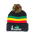 Beanie cap fashion item apparel with I Love Kush weed leaf design in funky rasta colors with pompom