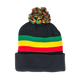 Beanie cap fashion item apparel in funky rasta colors with pompom